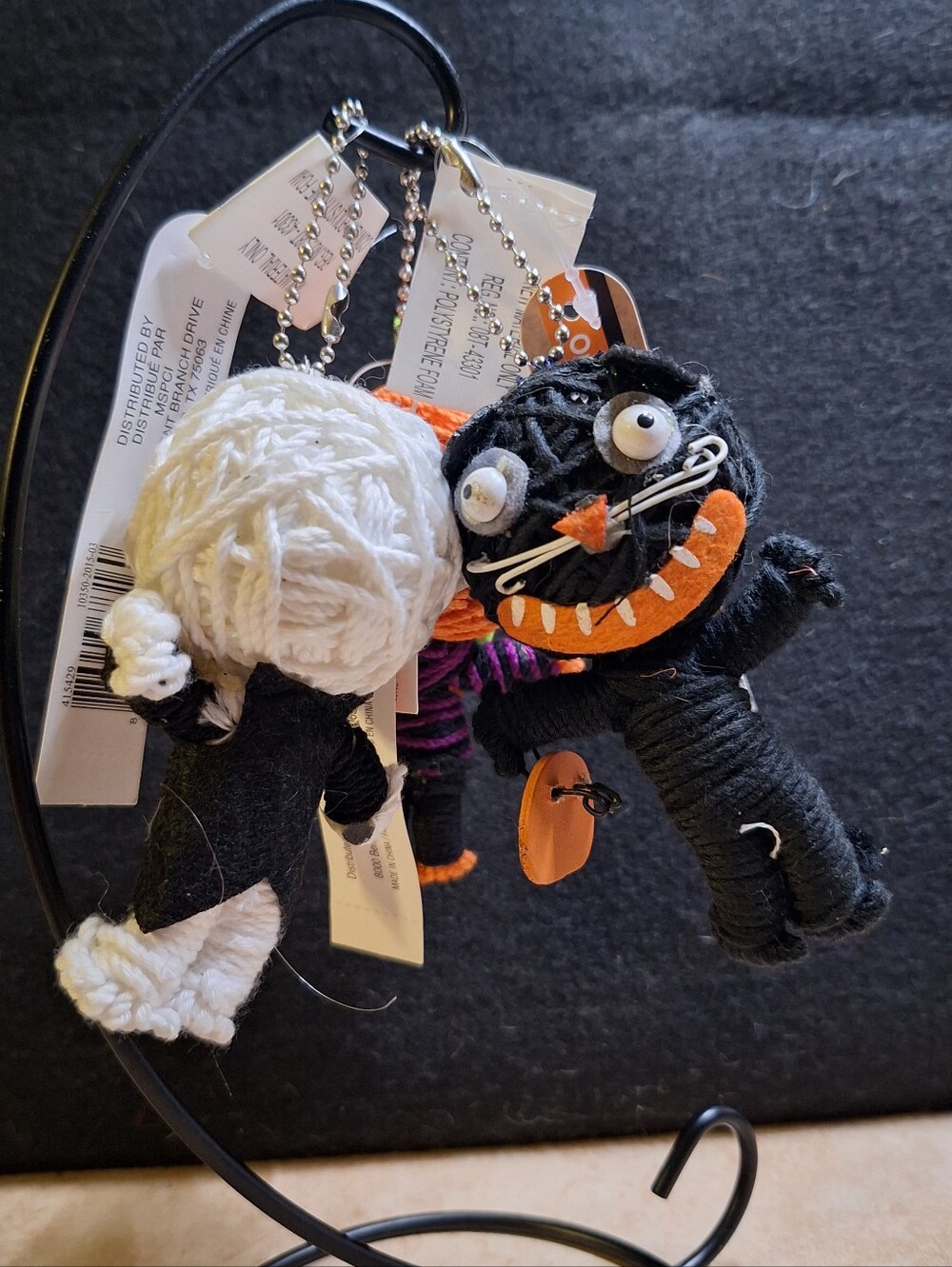 Halloween Celebrate It! 3.5" Yarn Figure Ornament Key Chain Purse Charm Set Of 3